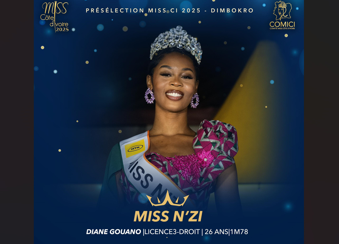Miss Côte d’Ivoire 2025 : Diane Gouano triomphe dans le N’ZI