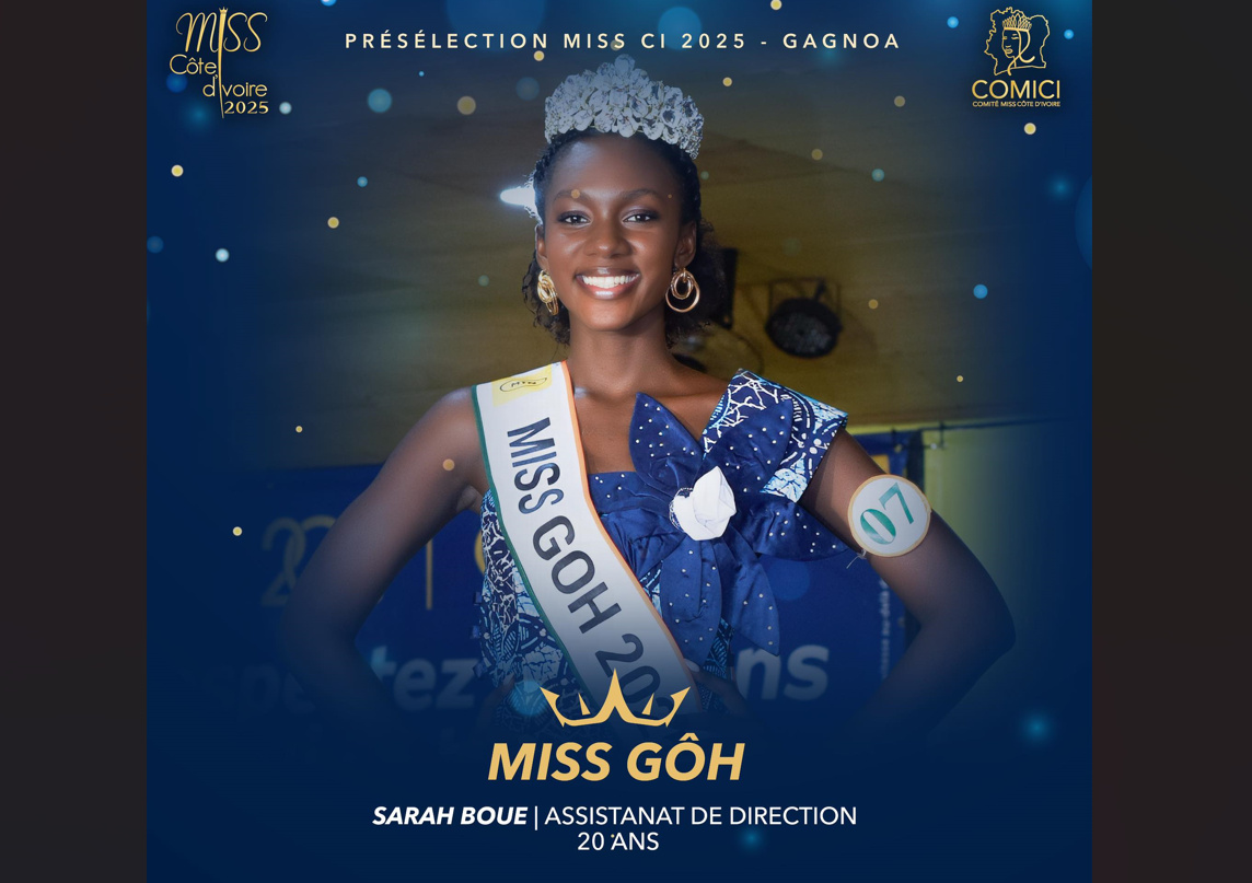 Présélections Miss Côte d’Ivoire 2025 : Sarah BOUE séduit la région du GÔH